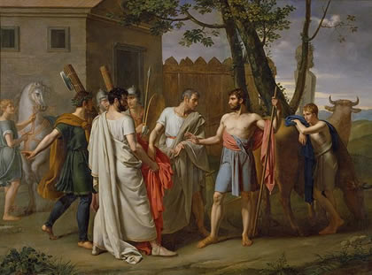 Cincinnato abbandona l'aratro per assumere la carica di dittatore, quadro di J.A.Ribera 1806