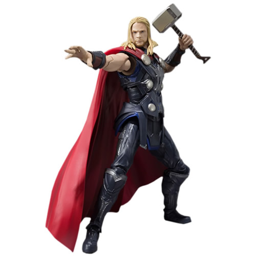 Un modellino o action figure della Bandai che rappresenta il dio germanico Thor che brandisce il martello Mjolnir, costruito dai Nani fabbri