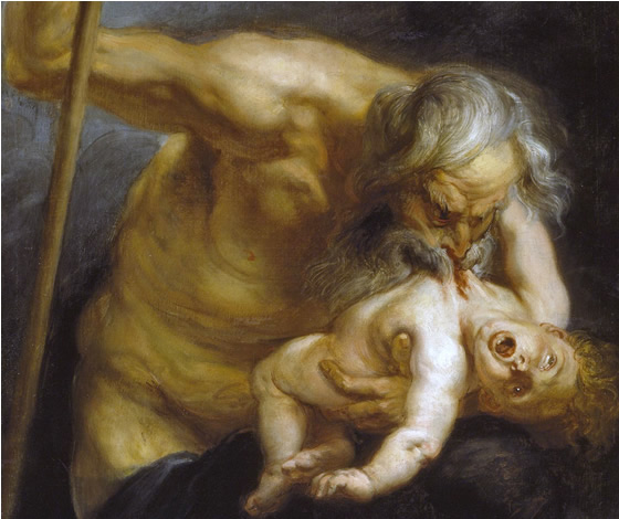 Particolare di un quadro di Rubens del 1635 circa con Saturno che divora suo figlio
